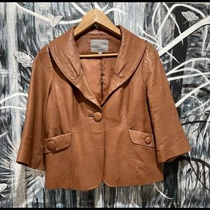Shawl- collar 3/4 sleeved leather jacket by Nordstrom
